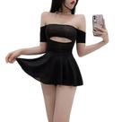 Vestido de camisola de lingerie SINROYEE Sexy Silk Cheongsam Black