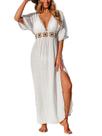 Vestido de capa de maiô CUPSHE Deep V com decote em V branco tamanho M Vestido de capa de maiô CUPSHE Deep V com decote em V branco tamanho M