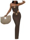 Vestido de capa WDIRARA Cut Out Crochet Strapless Coffee M