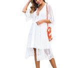 Vestido de cardigã com capa de praia, tecido transparente bordado em renda