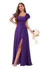 Vestido de dama de honra CDSSL, chiffon roxo, decote quadrado, tamanho grande
