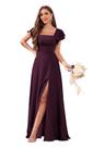 Vestido de dama de honra CDSSL com gola quadrada, chiffon, ameixa, 20W para mulheres