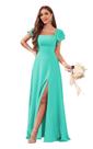Vestido de dama de honra CDSSL com gola quadrada, chiffon, turquesa, 20W