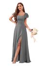 Vestido de dama de honra CDSSL com gola quadrada cinza chiffon A-Line 16W