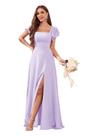Vestido de dama de honra CDSSL Lilac Chiffon A-Line com gola quadrada 16W