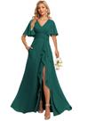 Vestido de dama de honra Deamify com decote em V, chiffon evasê, outono de 2025