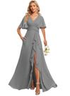 Vestido de dama de honra Deamify Simple Plus Size, chiffon, prata, cinza
