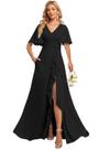 Vestido de dama de honra Deamify Simple Plus Size Chiffon Preto 22W