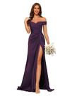 Vestido de dama de honra Dessiny Grape Off Shoulder Satin Mermaid