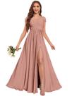 Vestido de dama de honra Fu Jiang Off Shoulder Dusty Rose Chiffon