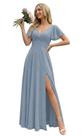Vestido de dama de honra FUMY Dusty Blue Chiffon com decote em V em linha A