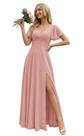 Vestido de dama de honra FUMY Dusty Rose Chiffon com decote em V