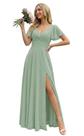 Vestido de dama de honra FUMY Sage Green Chiffon com decote em V, linha A, longo
