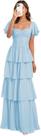 Vestido de dama de honra GATMAHE azul claro A Line, chiffon, decote em V
