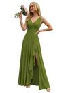 Vestido de dama de honra KJHUTAY 2026 com decote em V, chiffon verde oliva