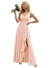 Vestido de dama de honra KJHUTAY com decote em V longo com fenda rosa chiffon