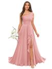 Vestido de dama de honra Mmuck Long Dusty Rose Chiffon de um ombro