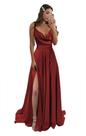 Vestido de dama de honra Monvelli A Line Satin Wine Red com bolsos