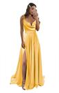 Vestido de dama de honra Monvelli, amarelo mostarda, cetim, longo para mulheres