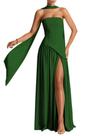 Vestido de dama de honra PUXIU, cachecol de cetim, pescoço, esmeralda para mulheres