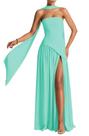 Vestido de dama de honra PUXIU Satin Turquesa A-line US16 com cachecol
