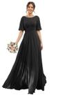 Vestido de dama de honra RSOETOO feminino Scoop Chiffon preto longo Vestido de dama de honra RSOETOO feminino Scoop Chiffon preto longo
