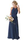 Vestido de dama de honra Stylefun azul marinho em chiffon Halter A-Line