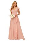 Vestido de dama de honra TIRAS Aline Ruffled Dusty Rose Chiffon com decote em V Vestido de dama de honra TIRAS Aline Ruffled Dusty Rose Chiffon com decote em V