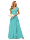 Vestido de dama de honra TIRAS, chiffon turquesa, manga curta com babados Vestido de dama de honra TIRAS, chiffon turquesa, manga curta com babados