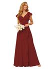 Vestido de dama de honra TIRAS Ruffle Chiffon Burgundy para casamento Vestido de dama de honra TIRAS Ruffle Chiffon Burgundy para casamento