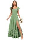 Vestido de dama de honra TXDBB com gola quadrada, verde sálvia, chiffon, tamanho 14