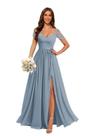 Vestido de dama de honra Yyxryyh azul empoeirado em chiffon sem ombro