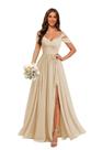 Vestido de dama de honra Yyxryyh Champagne Chiffon Off Shoulder