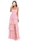 Vestido de dama de honra ZUMEIJIA 2026 com alças espaguete em chiffon rosa