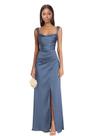 Vestido de dama de honra ZUMEIJIA, cetim, decote quadrado, azul empoeirado, feminino