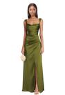 Vestido de dama de honra ZUMEIJIA com decote quadrado de cetim verde oliva