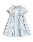 Vestido de duas flores para criança de 2 anos, listrado azul marinho, vestido vintage
