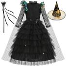 Vestido de fantasia de bruxa preta para meninas Aolliya com capa, chapéu e varinha