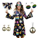 Vestido de fantasia MRYUWB Hippie dos anos 70 com colar, brincos, óculos de sol