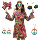Vestido de fantasia MRYUWB Hippie dos anos 70 com colar, brincos, óculos de sol