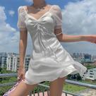 Vestido de férias casual feminino, Y2K Streetwear, branco, sexy, quadrado, roupa exterior