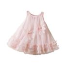 Vestido De Festa De Verão Para Meninas Sem Mangas Em Cor Sólida Com Bordas Plissadas Em Tule E