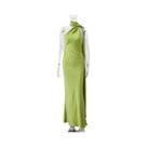 Vestido De Festa Elegante Em Cetim Com Alça Halter, Costas Abertas E Ombros Descobertos, Sem Mangas, Vestido De Festa Elegante Em Cetim Com Alça Halter, Costas Abertas E Ombros Descobertos, Sem Mangas,