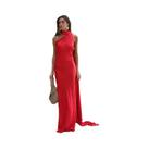 Vestido De Festa Elegante Em Cetim Com Alça Halter, Costas Abertas E Ombros Descobertos, Sem Mangas, Vestido De Festa Elegante Em Cetim Com Alça Halter, Costas Abertas E Ombros Descobertos, Sem Mangas,