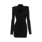 Vestido De Festa Feminino Elegante De Manga Longa Com Recortes, Gola Alta, Para Outono E Primavera