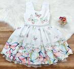 Vestido de Festa Infantil Branco com Borboletas