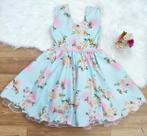 vestido de festa infantil verde tiffany floral rosas