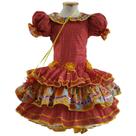 Vestido de Festa Junina Infantil Vermelha Luxo Com Bolsa