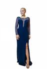 Vestido de Festa Longo Dkreling Manga Longa Azul Marinho