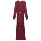 Vestido De Festa Longo Vermelho Com Babados E Manga Comprida Para Mulheres - Elegante Vestido De Vestido De Festa Longo Vermelho Com Babados E Manga Comprida Para Mulheres - Elegante Vestido De